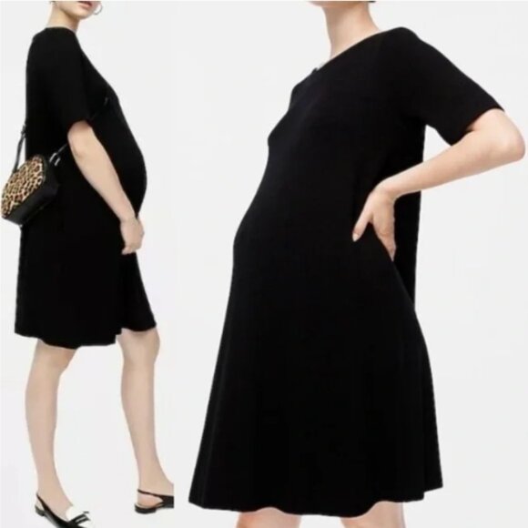 NWT HATCH x J. Crew Short Sleeve Shift Dress Black Maternity Dress M/L - Picture 1 of 11